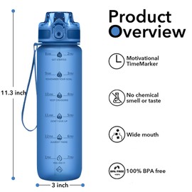Alwager - Botella de agua de 32 onzas con pajita, botella motivacional con marcador de tiempo y correa, sin BPA y a prueba de fugas, botella de agua inspiradora para deportes al aire última