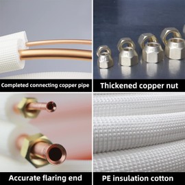 TADERUILY 16 Ft Mini Split Line Set,Air Conditioning Copper Tubing Pipe Extension,1/4" & 3/8" 3/8" PE Thickened for AC and Heating Equipment Insulated with Nuts(1/4+3/8)