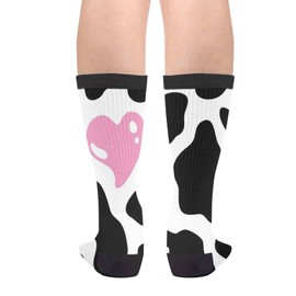 Sigouyinei Black And White Cow Print Love Heart Cute Pink Casual Funny Funky Novelty Socks For Men Women