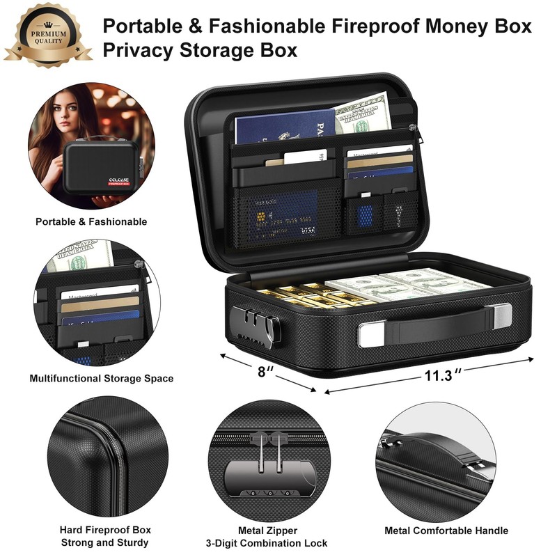COLCASE Fireproof Money Box with Lock, Hard Case Cash Organizer