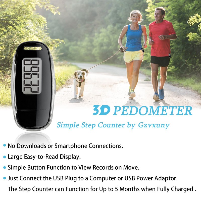 3D Walking Pedometer with Clip, Easy Activity Fitness Tracker for