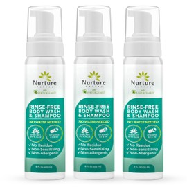 Nurture Rinse Free Body Wash & Shampoo w/Aloe | Hospital Grade Hair & Body Waterless Cleansing Foam | Women, Camping, Elderly & Hospital Patients | Shower Bath & Hand Soap for Sensitive Skin
