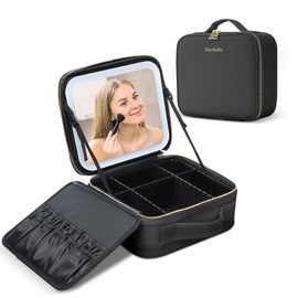 Gdsshuhung Makeup Bag with Mirror | Partitionable Professional Makeup Organizer | Large Travel Makeup Bag for Women | Cosmetic Case for Daily & On-the-Go Use (Black)