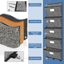 VERONLY Wall Hanging Organiser with 6 Large Pockets, Large Hanging Storage, Wall Organiser, Magazine Board, Newspaper Holder for the Office, Document Holder, Home, School (Black)