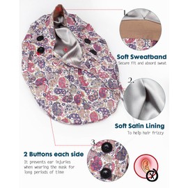 Satin Lined Scrub Cap for Women Extra Large Long Hair Surgical Nurse Cap 4 Buttons, Black Blue+pink Blue, One Size