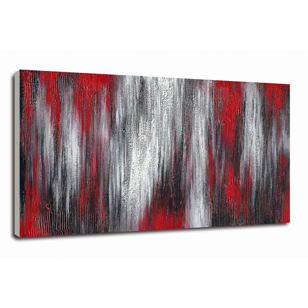 Large Abstract Red Black White Canvas Wall Art Modern Hand Painted Textured Oil Painting Framed Ready to Hang 60x30inch for Living Room Decor for Bedroom Decoration