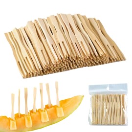 JiaaOne 300 Stück Holzgabeln, 9 cm Bambus-Einweggabeln, natürlich, umweltfreundlich, Lebensmittelspieße, ideal für Partys, Desserts und Charcuterie-Bretter, Holzspieße