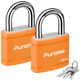 Puroma 2 Pack Keyed Padlock with 3 Keys Alike, 1.1 Inch Locker Lock 40mm Heavy-Duty Locks for Gate Fence Hasp Cabinet Toolbox School Gym Locker (Orange)