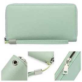 GOIACII Leather Women's Wallets,RFID Blocking Large Capacity Long Ladies Purse,with Detachable Wrist Strap, Multiple Card Slots, Phone Pocket and Zipper Coin Purse