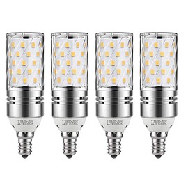CTKcom 12W E14 LED Candelabra Light Bulbs (4 Pack),E14 Base LED Corn Bulb 3000K Warm White LED Chandelier Bulbs,1400LM LED Lights Bright White,AC85-265V(Silver)