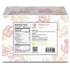 Soeos Organic Rooibos Tea, 9oz (250g), 100 Tagless Tea Bag, Naturally Caffeine Free, USDA Organic
