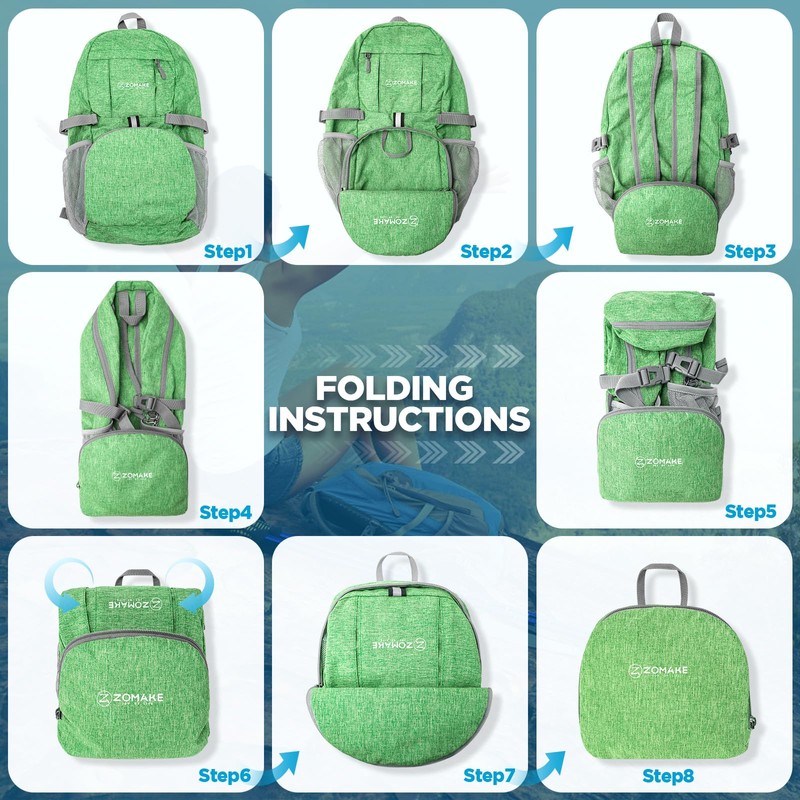 ZOMAKE 25L Foldable Backpack - Lightweight Folding Backpacks Packable Hiking