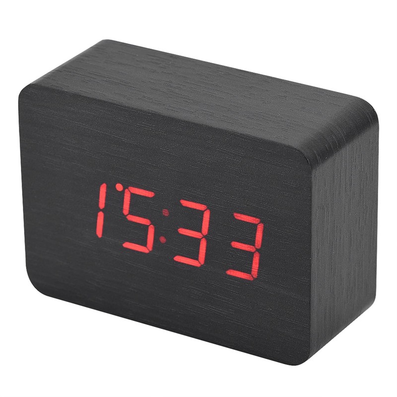 LED Wooden Alarm Clock, Alarm Function/Voice Control and Continuous Light
