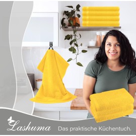 Lashuma Linz Tea Towels 100% Cotton 50 x 50 cm Yellow Set of 4 Terry Cloth Drying Towels for Hands
