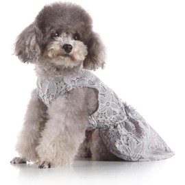 Dog Dress Pet Dog Clothes Small Dog Dress, Cute Doggie Dress Puppy Lace Dress Summer Puppy Dog Princess Dresses Dog Outfits for Small Dog Cat Girl (Grey, L)