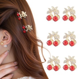 6PCS Rhinestones Cherry Small Hair Clips-Mini Claw Clips for Women, Metal Springs, Cute Hair Accessories for Updo and Half Up Styles (Crystal Cherry)