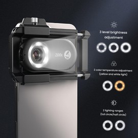 Phone Microscope Lens, 200X Nano Zoom Phone Micro Lens with CPL Lens and LED Light, Fit for Phones with Widths from 71-105 Mm