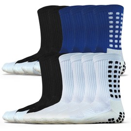 KEESOX Soccer Grip Socks | Non-Slip Athletic Socks for Football, Basketball, Running | Men & Women, 2 White+2 Black+2 Navy, 6-11
