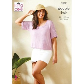 King Cole Ladies DK Knitting Pattern Scoop or V Neck Lace Sleeve Top (5987)