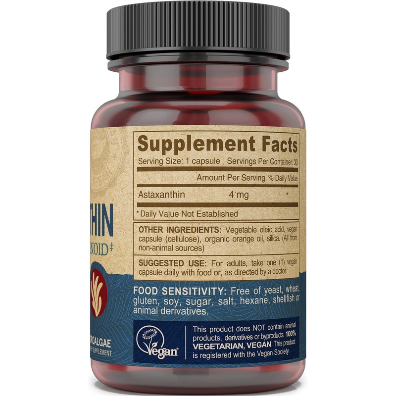 Deva Nutrition Vitamins Astaxanthin 4mg, Vegan, Made from Haematococcus Pluvialis