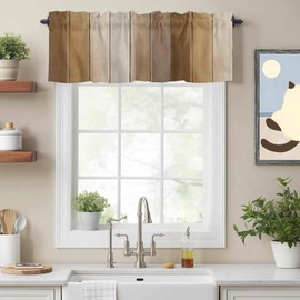 Anzona Curtain Valance 54" x 18", Brown Beige Ombre Window Valances Rod Pocket Curtains Drapes, Farmhouse Rustic Wooden Striped Short Topper Curtain for Kitchen Cafe Living Room, 1 Panel