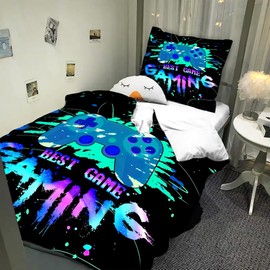 Wajade Green Handle Play Handle Quilt Cover, Single Down Quilt Cover, Youth Down Game Handle Bed Linen, 135 cm - 200 cm, 80 x 80 cm x 1