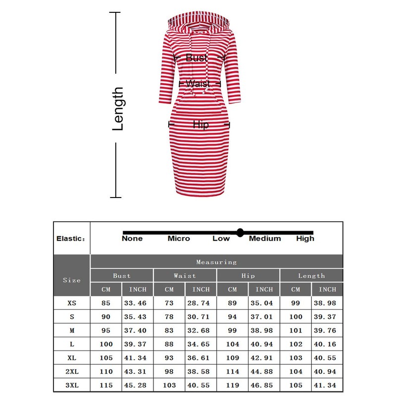 Clearlove Vestido con capucha y bolsillo a rayas para mujer,