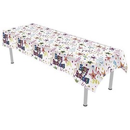 OAKTREE UK 635487 Oaktree Ribbons and Stars Colourfast Plastic Table Cover 137cm x 2.6m 1pc, White