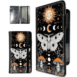 JYCUHTCL Leather Check Book Cover for Personal Checkbook and Register, RFID Blocking Slim Checkbook Cover for Duplicate Checks with Pen Holder Elastic Band-A-10, Butterfly Moon, Standard, Casual