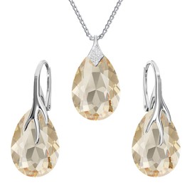 Panda-Jewellery Jewellery Set for Women Earrings Silver 925 Hanging - Women's Necklace with Pendant - Jewellery Set for Her with Crystals Pear - Earrings Hanging and Necklace Girls Gift Women,