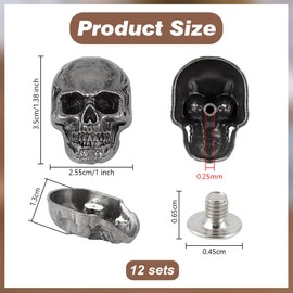 OLYCRAFT 12Pcs Skull Button Leather Skull Head Decorative Buckle 2.5mm Hole Gunmetal Punk Skull Decorative Punk Metal Stud Screw Back Buckle DIY Rivet Skull Conchos for DIY Craft 35x25.5x13mm