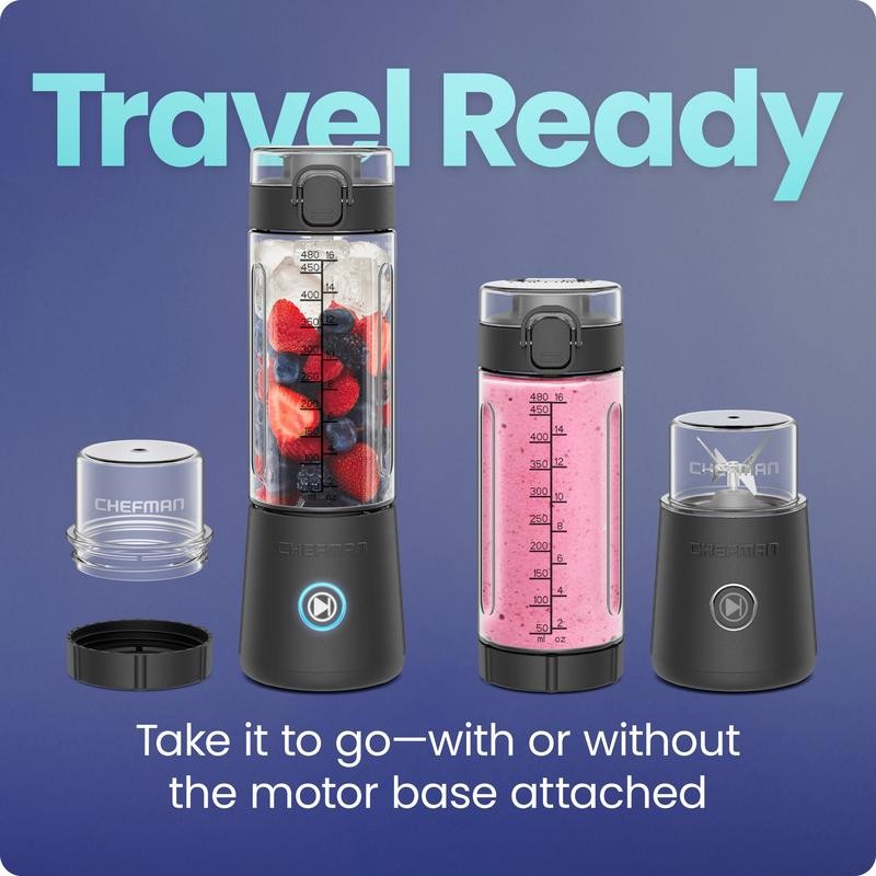 Chefman Cordless Portable Blender 16 oz Rechargeable with Stainless-Steel Blades