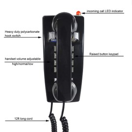TelPal Analog Wall Phone with Cord, Classic Corded Wall Mounted Telephones Landline, Vintage Extra Loud Phone Ringer Landline Phones with Handset Volume Control- - Wall Mount Jack Required