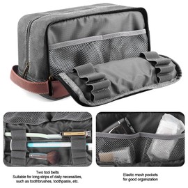 Seemeroad Travel Toiletry Bag for Men and Women, Double Kit Made of Canvas, Foldable Wash Bag, Cosmetic Bag with Carry Handle for Shaving Utensils and Toiletries, Grey - Large, Classic