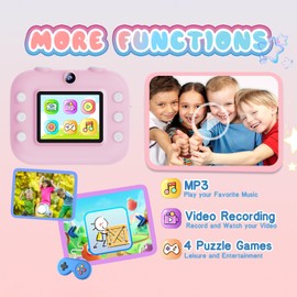PTHTECHUS® cámara para niños de impresión instantánea con Tarjeta SD de 32 GB y Papel de impresión, cámara Digital de Selfie, Regalo de Juguetes para niños pequeños para niñas de 3 a 15 años (Rosa)
