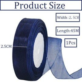 Sheer Dark Blue Organza Chiffon 25mm for Gift Wrapping, 45m Clear Chiffon Navy Blue Hair Ribbon, Birthday Gift Wrap, Christmas, Organza for Crafting, Making Wreath Bows, Wedding