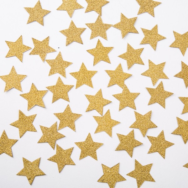 MOWO Glitter Five Stars Paper Confetti, Wedding Party Decor and Table Decor, 1.2’’ in Diameter (Glitter Gold,200pc)