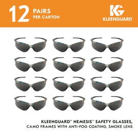 KleenGuard V30 Nemesis Safety Glasses (22609), Smoke Anti-Fog Lens, Camo Frame, 12 Pairs / Case