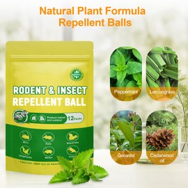 Rodents and Mice Repeller, Peppermint Oil Balls for Rodents, 12 Packs Rat Repellent for Mice, Squirrels, Voles, Mouse Control for Indoor/Outdoor, Pet Safe Mouse Deterrents for House, Car/Garage/Attic