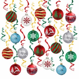 30 Pcs Pre-Strung Christmas Hanging Swirl Decorations, Christmas Ball Hanging Foil Streamer, Christmas Home Party Outdoor Indoor Decor Christmas Tree Snowflake Reindeer Ceiling Party Supplies