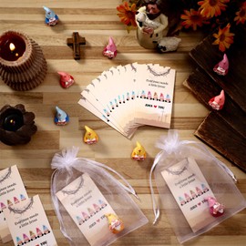 Colingmill 25 Set Mini Gnomes Miniature Easter Jesus Figurines Gifts Bulk Christian Church Party Favors Include Religious Jesus Prayer Cards Organza Bags for Easter Egg Stuffers Hide Garden Baptism