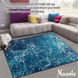 Naanle Ocean Beach Theme Area Rug 5'x7', Sea Waves Polyester Area Rug Mat for Living Dining Dorm Room Bedroom Home Decorative