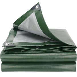 Tarps Heavy Duty Waterproof, Green/Silver 8Mil Polyethylene Tarp Cover with Grommets, UV Resistant Bâche Imperméable Tarp for Patio Enclosures for Plants Gardens Chicken Coops,3.7x3.7m