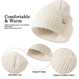 Enwokran Kids Winter Hat Scarf Gloves Set - Warm Thermal Knitted Beanie Cap Snood Neck Warmer Touchscreen Mitten Soft Fleece Lining Elastic for Children Aged 5-12 Outdoor Sports (Beige)