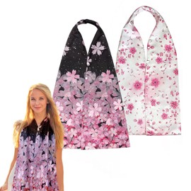 2 Pack Adult Bibs Scarf for Women,Reusable Adult Bibs for Eating with Optional Crumb Catcher, Waterproof Washable (Sakura & Pink Flowers)