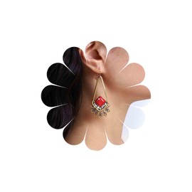 Inateannal Vintage Red Onyx Drop Earrings Gold Geometric Filigree Dangle Earrings Long Teardrop Filigree Earrings Red Gem Dangling Earrings Square Ruby Earrings Jewelry for Women and Girls