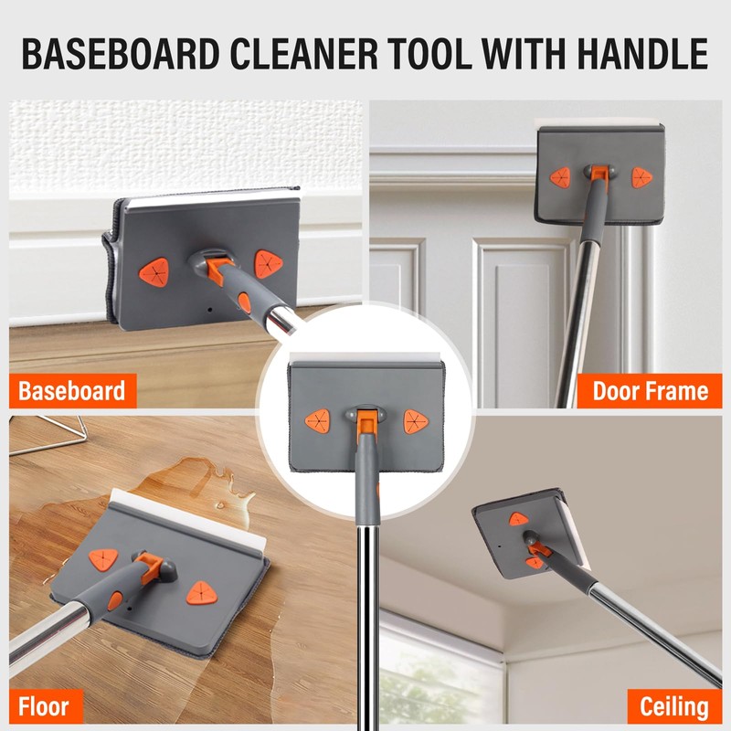Sayene Baseboard Cleaner Tool with Handle,Wall Cleaner mop with Squeegee,