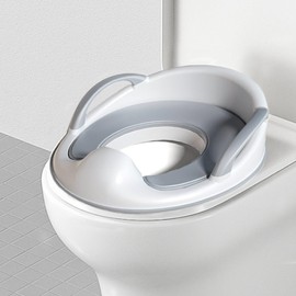 Meision Children's Toilet Seat 34.5 cm, Toilet Attachment Children with Side Handles, Splash Guard, PVC Cushion, Hook and Brush, Toilet Seat Children for Boys and Girls, Grey