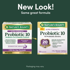 Nature's Bounty Probiotic 10 Daily Probiotic Supplement for Digestive, Immune, and Upper Respiratory Support, Ultra Strength, 30 Capsules 1 Pack