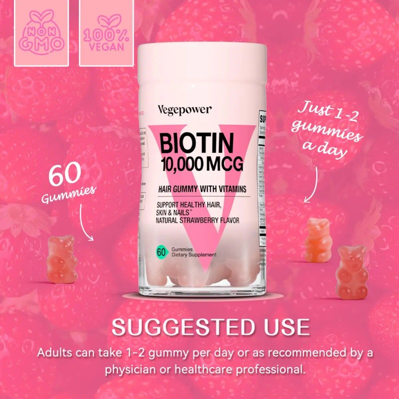 Vegepower Gomitas Biotina 10000mcg Crecimiento Cabello 60